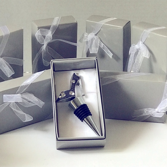 🩸Boxed Wine Bottle Stopper | Black Gray Silver Faux Diamond Diva Shoe - Picture 5 of 9